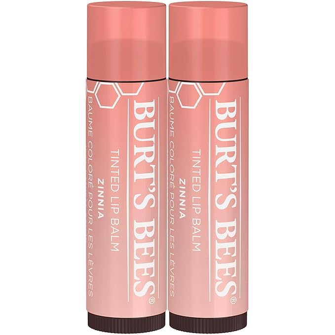 Burt's Bees Lip Tint Balm with Long Lasting 2 in 1 Duo Tinted Balm Formula, Color Infused with Deeply Hydrating Shea Butter for a Natural Looking Buildable Finish, Raspberry Zinnia (2-Pack)-VivaGrace Women