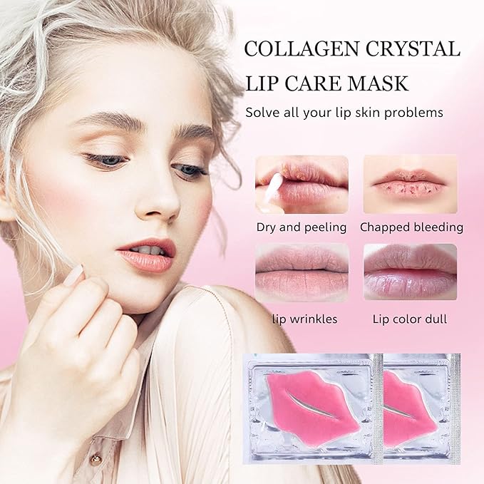 30 pieces of Moisturizing Collagen Crystal Lip Mask - Anti-Ageing & Anti Chapped, Reduce lip Wrinkles, Fade Lip Color, Make Skin Smooth And Firm Collagen Lip Pieces (Pink)-VivaGrace Women