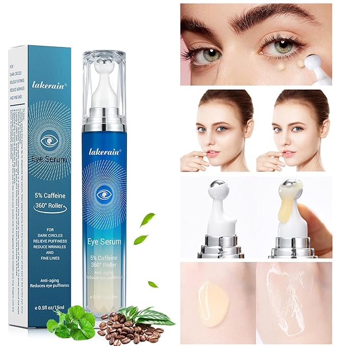 5% Caffeine Eye Serum,Caffeine Eye Cream with Massage Roller Ball,Under Eye Cream for Dark Circles,Puffiness,Under Eye Bags,Moisturizing Cream Eye Bags Fine Lines Wrinkle Treatment for Women and Men-VivaGrace Women