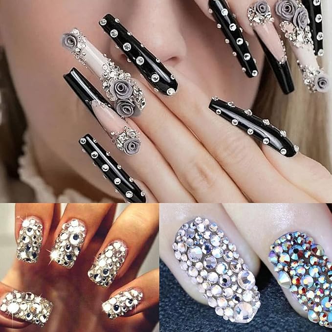 Flat Back Rhinestone Kits Colorful Rhinestones+Transparent White Gems With Picker Pencil And Tweezer For Home DIY And Professional Nail Art-VivaGrace Women