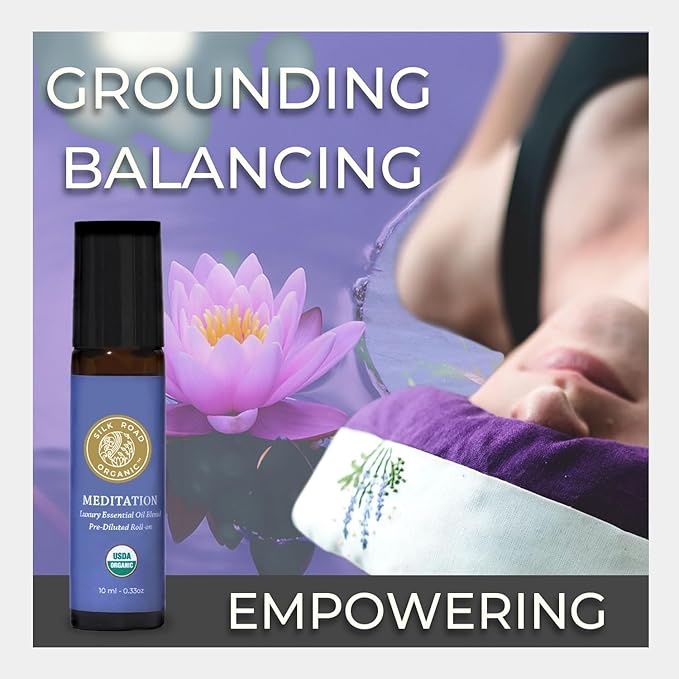 Silk Road Organic Meditation Essential Oil Empowering Blend Roll On,100% Pure USDA Certified Aromatherapy for Chakra Healing, Focus, Calming, Mindfulness & Spiritual Well-Being - 10ml Roller-VivaGrace Women
