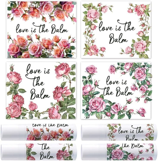 OLYCRAFT 100Pcs 4 Styles Pink Rose Lipstick Tag Stickers Vintage Lip Balm Label Sticker 2.1x1.7 inch/54x44mm Self Adhesive Border Lipstick Labels for Lip Balm Container Tubes Wrapping Decorations-VivaGrace Women