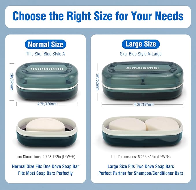 Travel Soap Container, Soap Dish with Lid, Travel Soap Box with Removable Draining Layer, Portable Soap Case for Traveling, Camping, Gym (Blue Style A)-VivaGrace Women