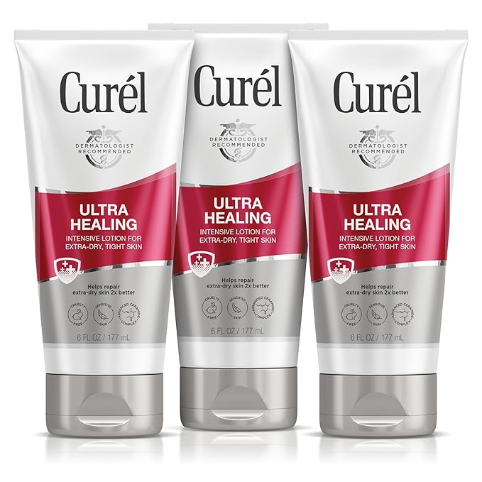 Curel Ultra Healing Intensive Fragrance-Free Lotion For Extra-Dry Skin, Ideal for Sensitive Skin, Cruelty Free, Paraben Free, Dermatologist Recommended, 6 Oz, Pack of 3-VivaGrace Women
