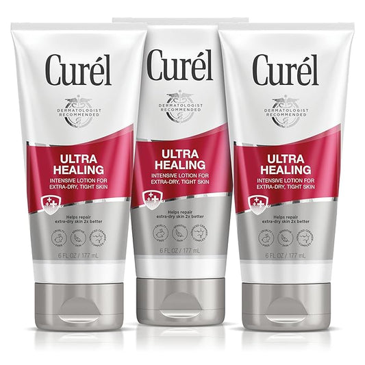 Curel Ultra Healing Intensive Fragrance-Free Lotion For Extra-Dry Skin, Ideal for Sensitive Skin, Cruelty Free, Paraben Free, Dermatologist Recommended, 6 Oz, Pack of 3-VivaGrace Women