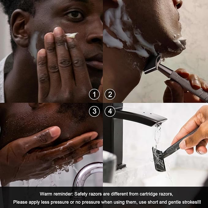 Matte Gun Black Double Edge Safety Razor, Single Blade Razors for Men and Women, with 10 Stainless Steel Safety Razor Blades, Reusable, Eco-friendly, Smooth and Close Shaving, Plastic Free-VivaGrace Women