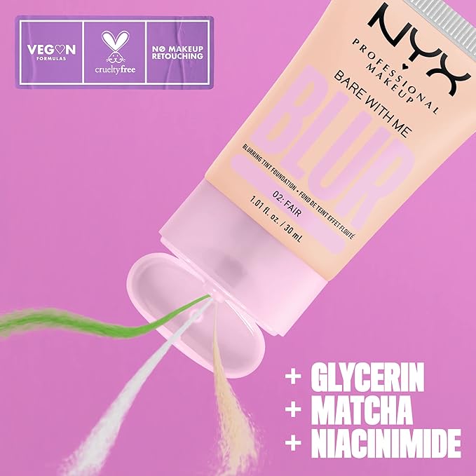 NYX PROFESSIONAL MAKEUP Bare With Me Blur Skin Tint Foundation Make Up with Matcha, Glycerin & Niacinamide - Pale-VivaGrace Women