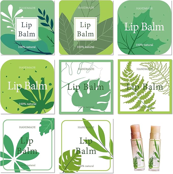 CRASPIRE Lip Balm Labels 80pcs Homemade Lip Balm Labels 2” Clear Lip Balm Labels for Tubes Printable Waterproof Lip Balm Stickers Labels for Lip Balm Handcream Candle Container（Leaves-Green）-VivaGrace Women