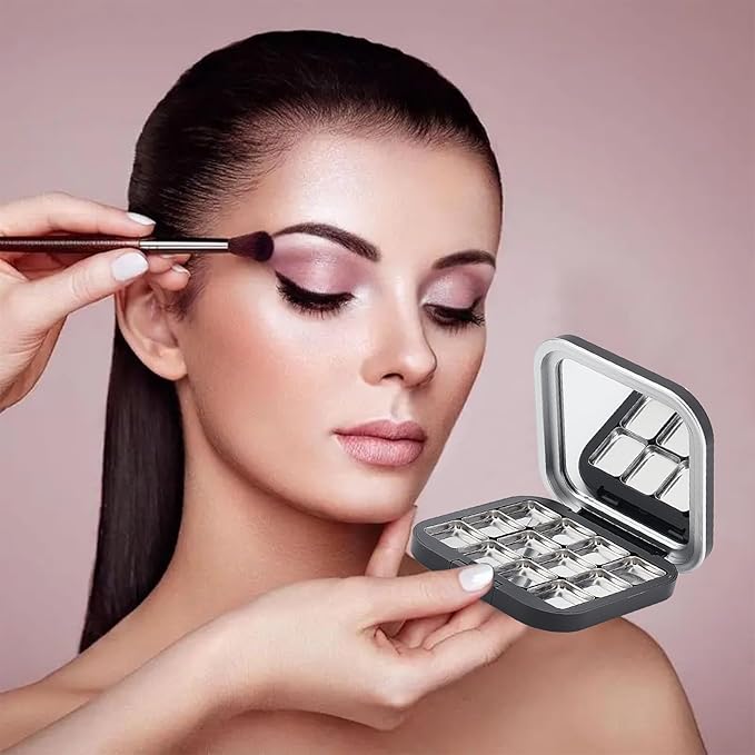 NICENEEDED 2 Pcs Empty Eyeshadow Palettes, 12 Grids Blush Pallet Makeup, DIY Lipstick Lip Balm Blusher Compact Containers Refillable Cosmetic Sample Storage Case Box with Mirror for Women-VivaGrace Women