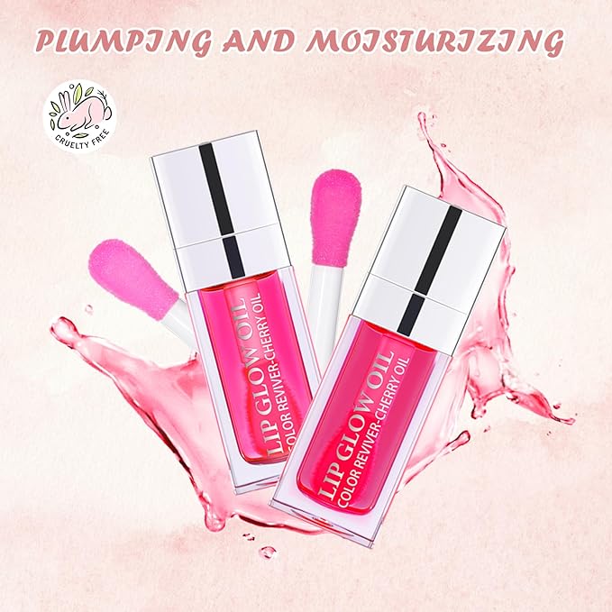 2PCS Lip Oil Set, Hydrating Lip Glow Oil Lip Plumper Gloss, Tinted Lip Oils Transparent Long Lasting Non-sticky Lip Gloss, Plumping Lip Gloss Lip Care Kit (Raspberry & Cherry)-VivaGrace Women