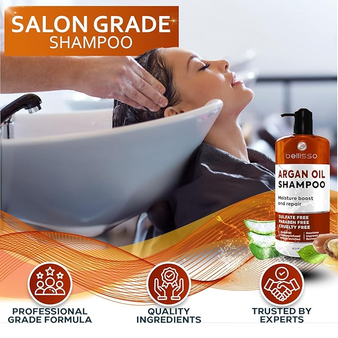 Argan Oil Shampoo - Sulfate Free with No Parabens - Moroccan Botanicals for Women and Men - Professional Moisturizing, Anti Frizz, Hydrating Solution for Dry, Wavy, Curly and Color Treated Hair-VivaGrace Women