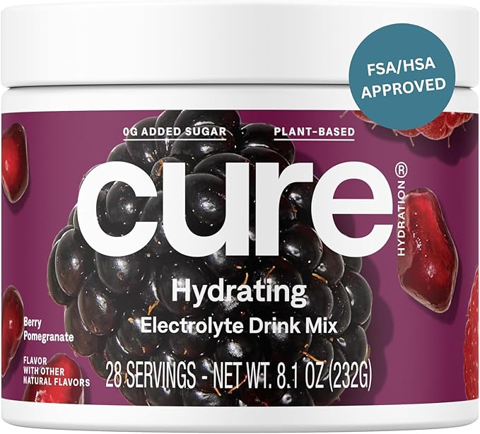 Cure Hydration | Plant-Based Electrolyte Drink Mix | No Added Sugar | Dehydration Relief Powder Made with Coconut Water | Non-GMO | Vegan | 28 Servings Jar - Berry Pomegranate-VivaGrace Women