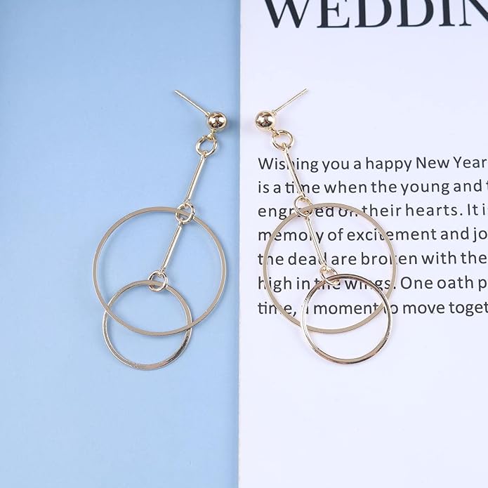 Vintage Hollow Circle Dangle Earrings Exaggerated Circle Drop Earrings Large Circle Hoop Earrings Gold Bar Earrings Jewelry for Women-VivaGrace Women
