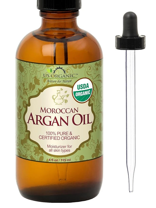 US Organic Moroccan Argan Oil, Cold-Pressed Virgin, USDA Certified, 100% Pure, Unrefined, for Hair, Skin, Nail & Cuticle Care, in Amber Glass Bottle, Sourced from Morocco (4 oz (Large))-VivaGrace Women