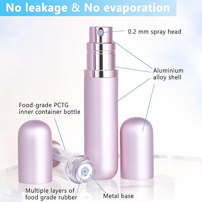Travel Refillable Perfume Atomizer Bottle 5ml Leakproof Travel Perfume Refillable Bottle (Pink)-VivaGrace Women