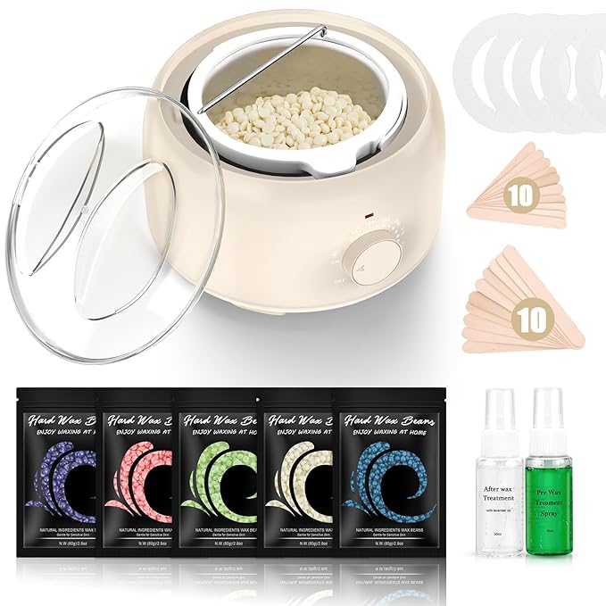 Waxing Kit - TIKESI Wax Warmer for Hair Removal, Hard Wax Kit with 14oz 5 Bags Hard Wax Beans for Full Body, Legs, Face, Eyebrows, Bikini, Brazilian Waxing Kit for Women Men-VivaGrace Women