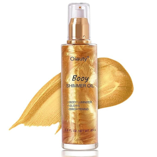 Shimmer Body Oil,Face and Body Liquid Luminizer,Waterproof Moisturizing Light Shimmer Glow Illuminator,Smooth Body Shimmer,Liquid Highlighter Makeup ((Gold)-VivaGrace Women