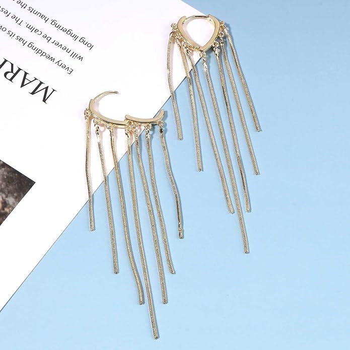 Boho Long Tassel Chain Earrings Fringe Drop Dangle Earrings Gold Dangling Chain Tassel Earrings Vintage Statement Earrings Jewelry for Women and Girls Gifts-VivaGrace Women