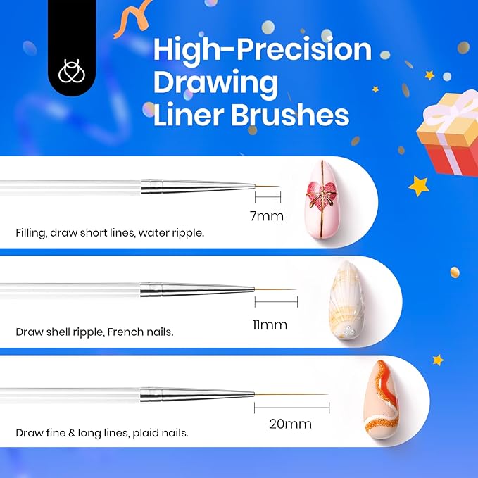 Beetles Nail Art Brushes, 8pcs Double-headed Nail Art Tool Set, Nail Dotting Tools, Striping Nail Art Brushes for Lines, Nail Drawing Pen with Bow knot Stickers Gift for Women-VivaGrace Women