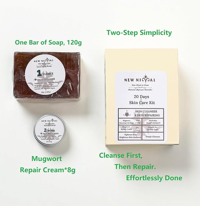 2 Step 20 Days Complete Acne Skin Care Kit.Acne Cleanser Pure Mugwort Essential Oil Soap Face Wash-Cleanse, Hydrate,Moisturize,Harmonize for Restored Skin Balance-1Pcs,120g-VivaGrace Women
