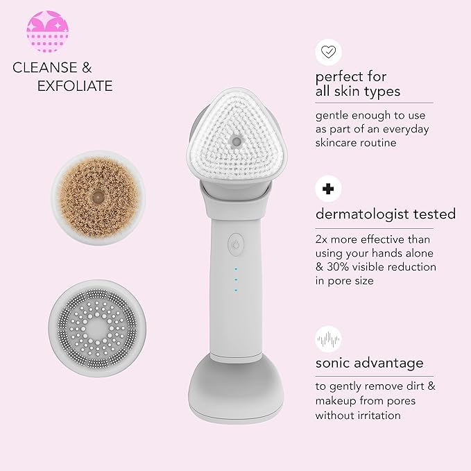 skn by conair Daily Glow Facial Cleansing Brush, All-in-One Facial Brush Includes 3 Interchangeable Attachments for Complete Cleansing, Exfoliation, and Rejuvenation-VivaGrace Women