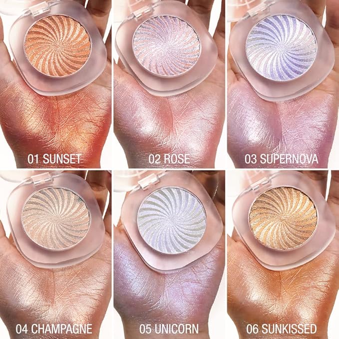 Cream Highlighter Makeup Palette, Glow Highlighters Makeup Powder, Suit for Cheeks, Body, Eyeshadow, Silver Light Pink Rose Gold Purple Champagne, Vegan, Talc Free (06)-VivaGrace Women