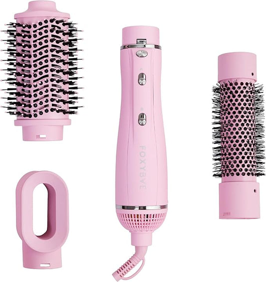 FoxyBae 3-in-1 Ceramic Interchangeable Hair Tools - Blowout Dryer - 3 Detachable Heads - 2.4" Blowout Brush, 1.5" Hot Round Brush & Drying Cylinder Hair Dryer Brush & Hair Styling Set [Party Pink]-VivaGrace Women