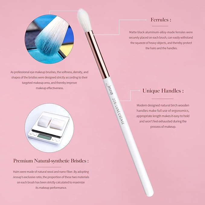 Jessup Eye Makeup Brush Set Professional 15pcs White/Rose Gold Premium Natural-synthetic Eye Shadow Blending Concealer Eye & Brow Liner Brushes, T217-VivaGrace Women