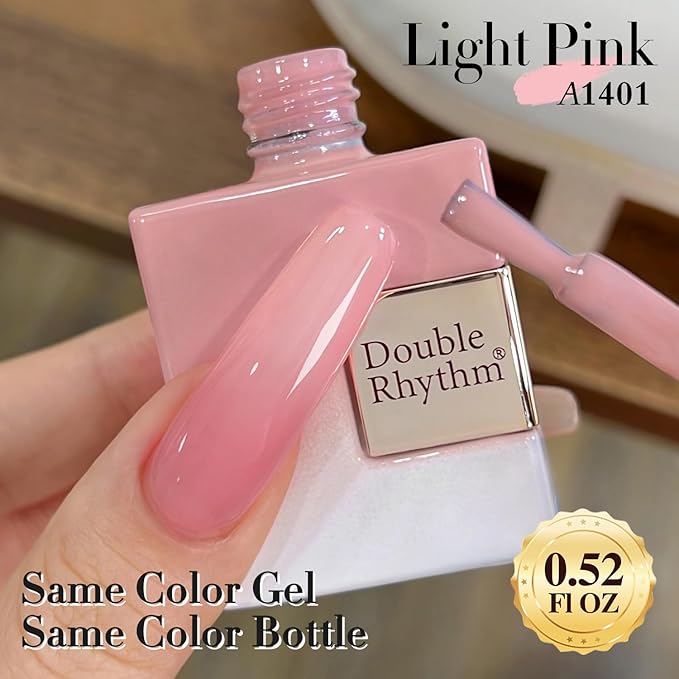 Double Rhythm 0.5Oz Translucent Gel Polish Sheer Neutral Natural Light Milky Same Color Same Bottle 15ML Jelly Gel Polish Art DIY at Home (Milky Pink-A1401)-VivaGrace Women