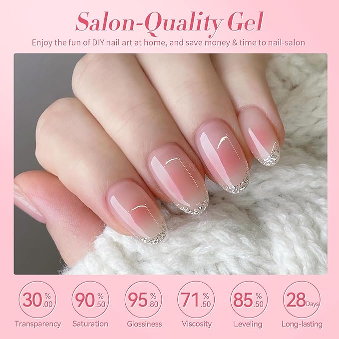 BORN PRETTY Jelly Gel Nail Polish Set,Sheer Nude Pink Natural Color Ice Transparent Tranlusent Gel Polish Kit for Salon Manicure and Nail Art DIY at Home 6PCS 7ml-VivaGrace Women