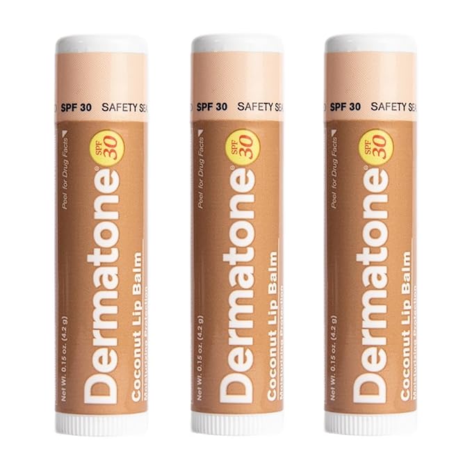 Dermatone Coconut Lip Balm SPF 30 | 3-pack Stocking Stuffer | Moisturizing & Medicated, Aloe & Vitamin E | Chapped and Cracked Lips (Coconut, 0.15oz)-VivaGrace Women