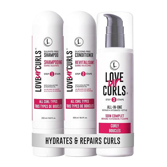 Love Ur Curls - Shampoo & Conditioner Set with All in One Curl Cream Styler for Curly Hair, 3 Step System for Repair and Moisturizing-VivaGrace Women