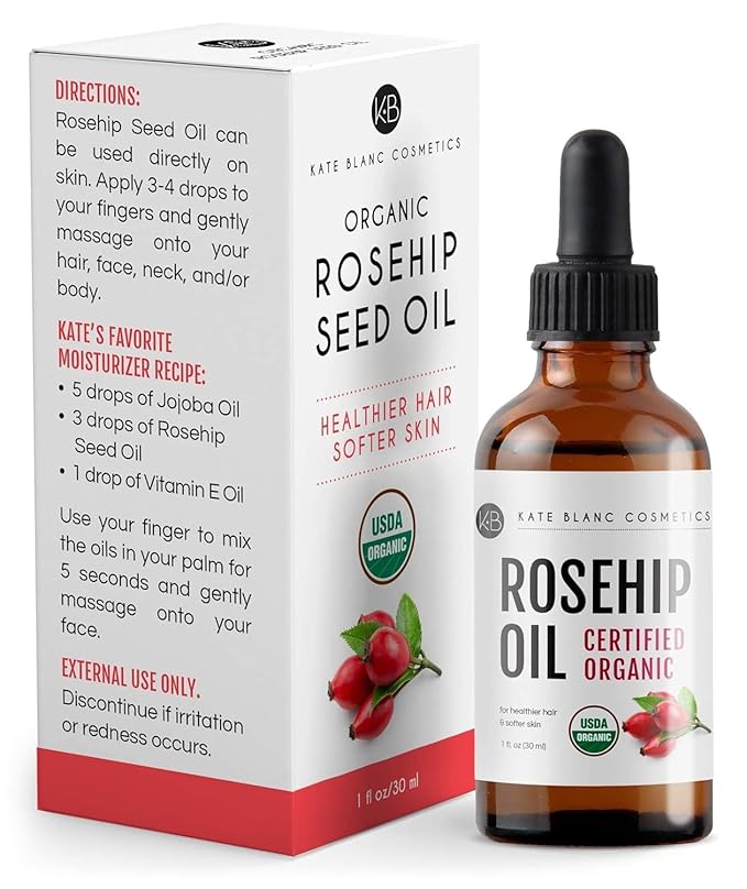 Kate Blanc Cosmetics Rosehip Oil for Face & Softer Glowing Skin (1oz, Organic, Pure, Cold Pressed) Rosehip Seed Face Oil for Facial & Gua Sha Massage-VivaGrace Women