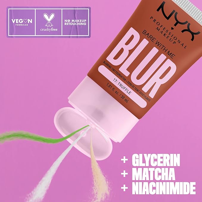 NYX PROFESSIONAL MAKEUP Bare With Me Blur Skin Tint Foundation Make Up with Matcha, Glycerin & Niacinamide - Truffle-VivaGrace Women
