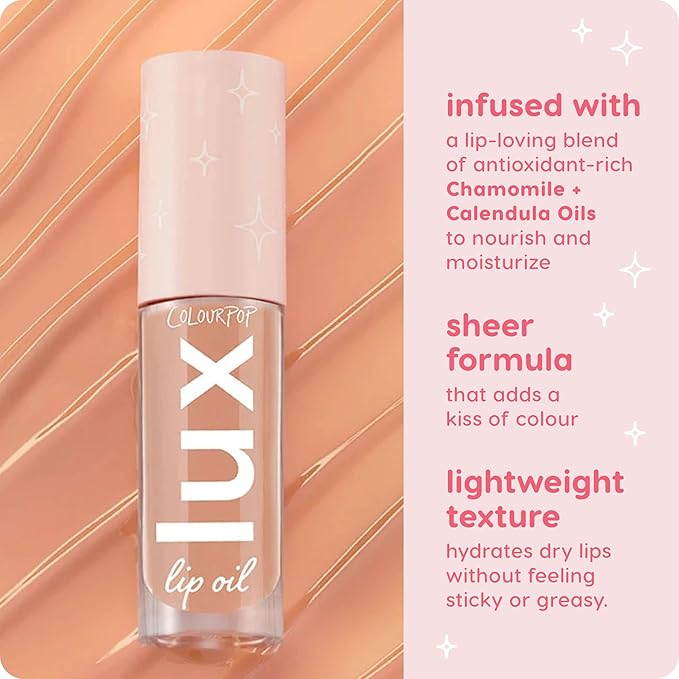 Colourpop Lux Lip Oil - Hydrating, Sheer Tinted Lip Oil Formulated with Antioxidant-Rich Chamomile Extract & Calendula Oil - Non-Greasy, Nourishing Soft-Warm Nude Lip Oil - Skinny Dip (0.16 oz)-VivaGrace Women