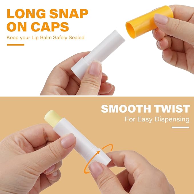 LotFancy Lip Balm Tubes Empty, 28Pcs 4.5ml Lip Balm Container Tubes with Yellow Caps, BPA Free & Leak Free, Refillable-VivaGrace Women