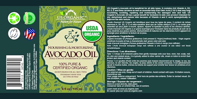 US Organic Avocado Oil Unrefined Virgin, USDA Certified Organic, 100% Pure & Natural, Cold Pressed, in Amber Glass Bottle w/Glass Eye dropper for Easy Application (4 oz (Large))-VivaGrace Women