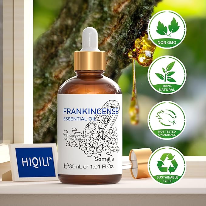 HIQILI 30ML Frankincense Essential Oil, Relaxing, Skin Care, Camp Atmosphere Creation, Can be Added to Body Lotions, Creams, Aromatherapy Use - 1 Fl Oz-VivaGrace Women