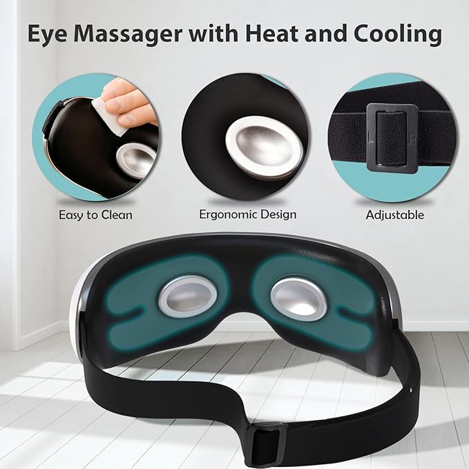 Eye Massager with Heat and Cooling for Migraines, Dry Eyes, Dark Circles, Rechargeable Bluetooth Music Cold Heated Eye Massager Improve Sleeping - Gifts for Women and Men (White)-VivaGrace Women