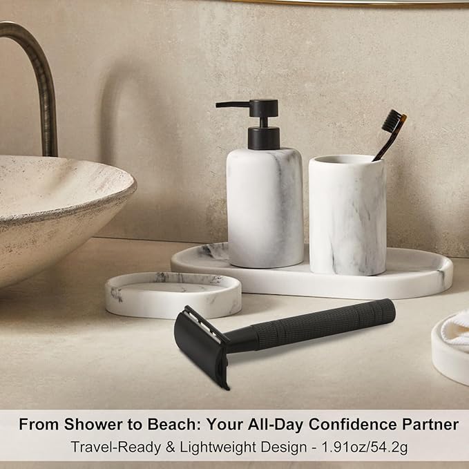 Matte Black Safety Razor, Single Blade Razors for Men, with 10 Stainless Steel Double Edge Blades, Reusable Metal 1 Blade Razor, Eco-Friendly, Smooth and Close Shave, Sustainable, Plastic Free-VivaGrace Women