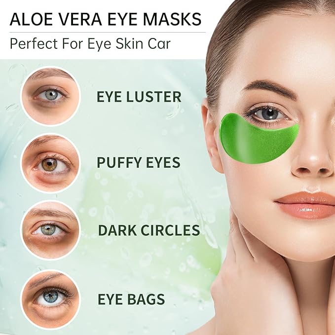 Aloe Vera Eye Masks - 60 Pcs - Reduce Puffy Eyes & Dark Circles, Firm & Improve Under Eye Skin, Pure Natural Extracts for Youthful Appearance & Reduction of Fine Lines and Wrinkles-VivaGrace Women