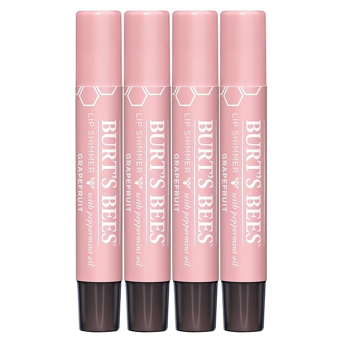 Burt's Bees Shimmer Lip Tint Set, Tinted Lip Balm Stick, Moisturizing for All Day Hydration with Natural Origin Glowy Pigmented Finish & Buildable Color, Grapefruit (4-Pack)-VivaGrace Women