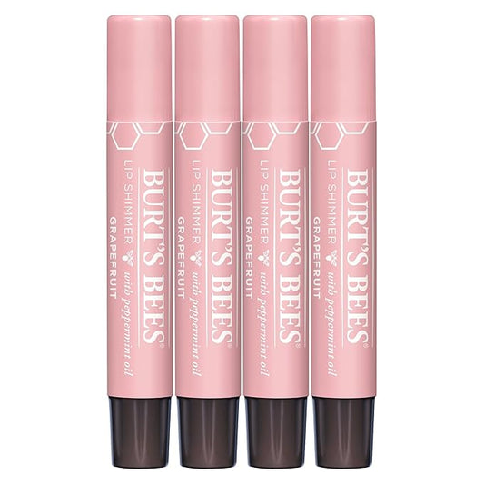 Burt's Bees Shimmer Lip Tint Set, Tinted Lip Balm Stick, Moisturizing for All Day Hydration with Natural Origin Glowy Pigmented Finish & Buildable Color, Grapefruit (4-Pack)-VivaGrace Women