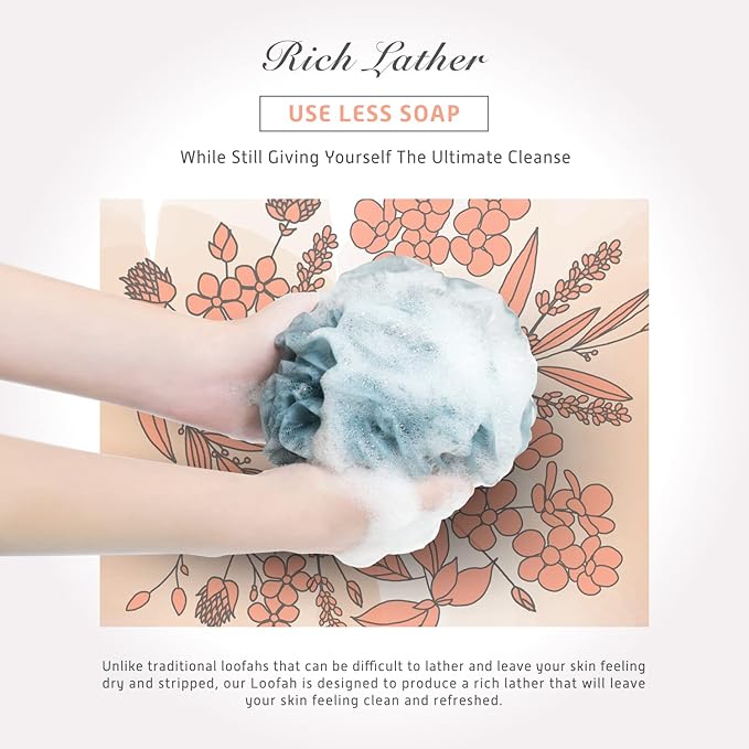 Spongentle Premium Deep Cleansing Loofah Sponge for Radiant Skin, Pack of 4, Bath and Shower, Exfoliating Body Scrubber, Beautiful Colors for Women and Men-VivaGrace Women