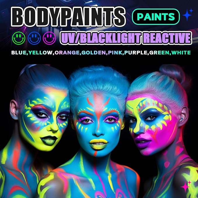 Go Ho Neon Yellow Body Paint Washable(2.37oz,70ml),under UV Blacklight Neon Face Paint,Water Based Neon Fluorescent Yellow Face Paint for Adults Children SFX Cosplay Costumes Halloween Makeup-VivaGrace Women