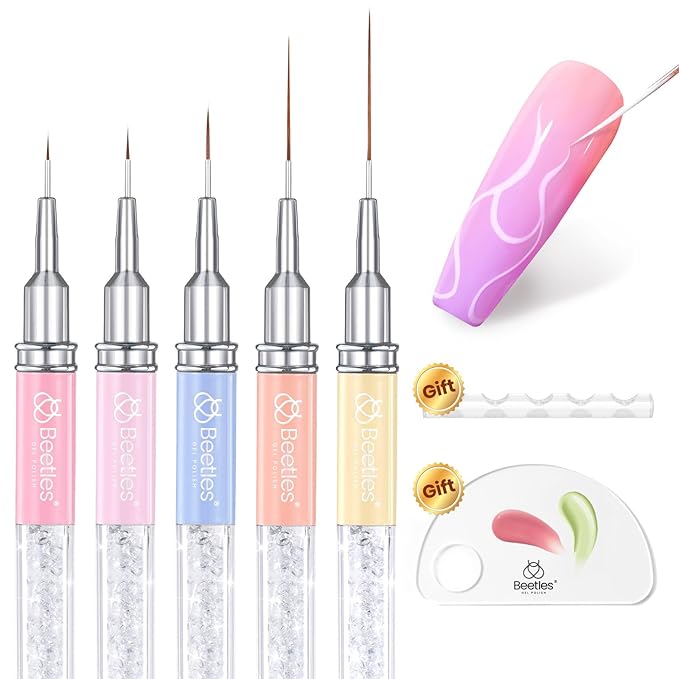 Beetles Gel Polish Nail Art Liner Brushes 5Pcs Painting Art Design Pen Set Diamond Application Rhinestone Handle Drawing Nail Art Brushes Tools Sizes 5/6/11/20/25mm Nail Art Design Gift for Women-VivaGrace Women