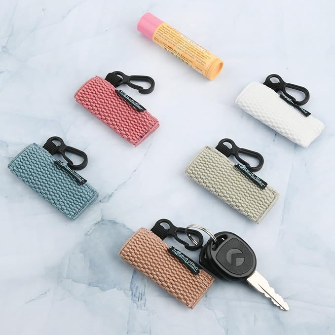 Beautyflier Keychain, Lip Balm Holder for Burts Bees Chapstick - 5pcs, Elastic, Stylish, Unique Designs, Attractive Color, Clip On, Lightweight, Red, Blue, Pink-VivaGrace Women
