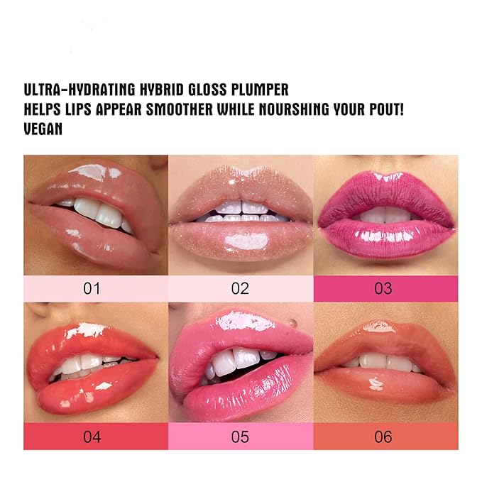 Lip Plumper 6 Colors Moisturizing Glossy Plumping Lip Gloss Long Lasting Hydrating Natural Lip Plumper for Women Girls (Color 04)-VivaGrace Women