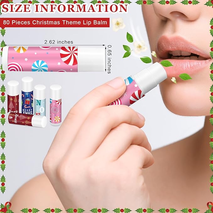 Sosation 80 Pcs Christmas Flavored Lip Balm Bulk Christmas Stocking Gift Set Holiday Celebrate Lip Balm Stick Beauty Care-VivaGrace Women