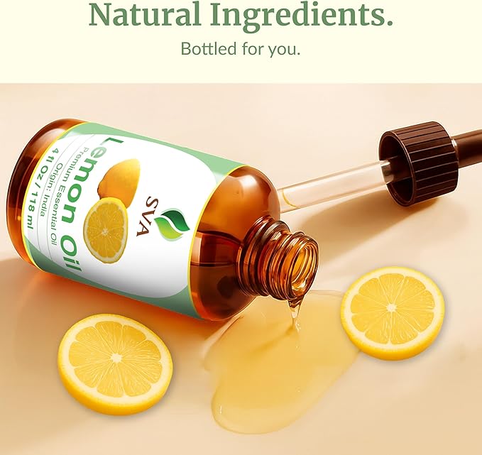 SVA Lemon Essential Oil – 4 Fl Oz – 100% Natural Lemon Oil - for Diffuser, Hair Care, Face, Skin Care, Aromatherapy, Scalp and Body Massage, Soap and Candle Making – with Dropper-VivaGrace Women